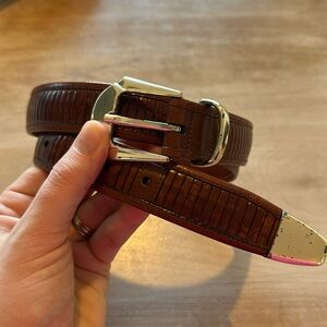 Calé brown leather belt silver buckle 34